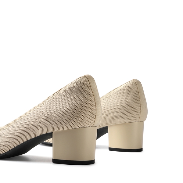 Block Heel Almond Pumps - BEIGE - 3